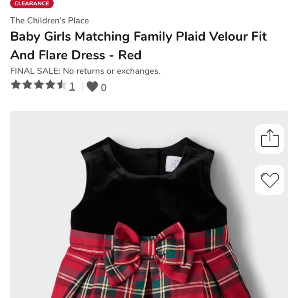 The Children's Place Red Plaid Velour Dress with Bow